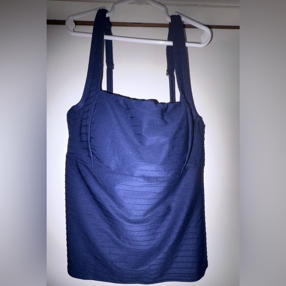 NWT- SZ. 8 Classic Lands End Navy Textured Push-up Padded Swim Tank Top TOP ONLY